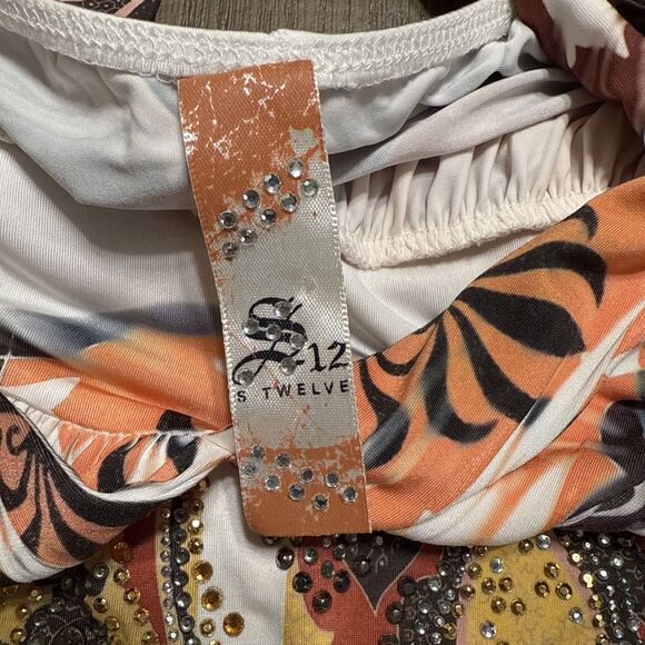 S-Twelve Sz S Multi Rhinestones Lone Back Poly Blend Halter Dress Y2K - Picture 8 of 8